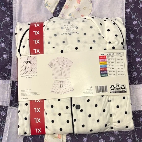 DreamMark Women’s White Polka Dot Notch Collar Pajama Set - XL - Picture 2 of 3